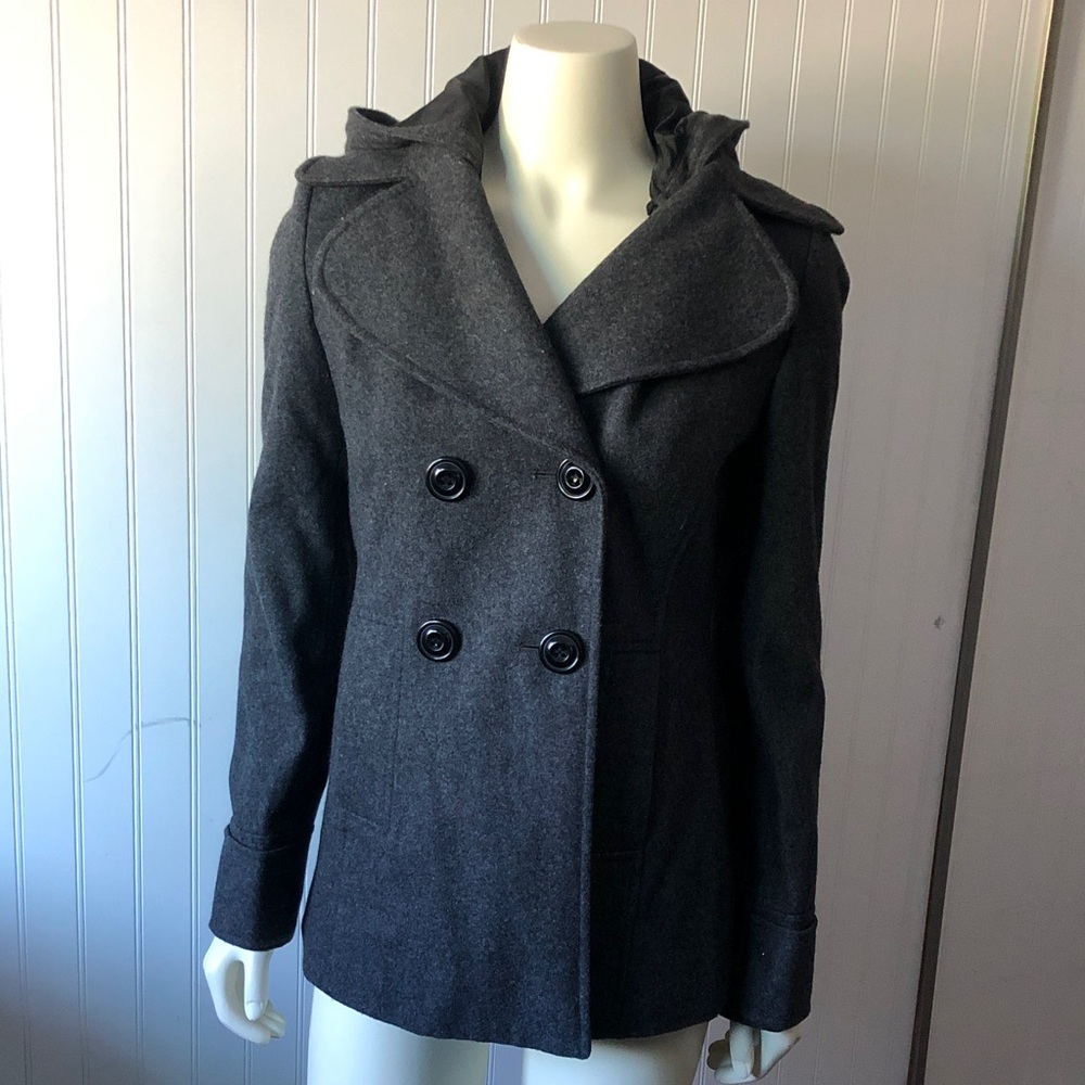 New York & Co. Women's Wool-Blend Double-Breasted Coat Size 2 Gray Classic Style
